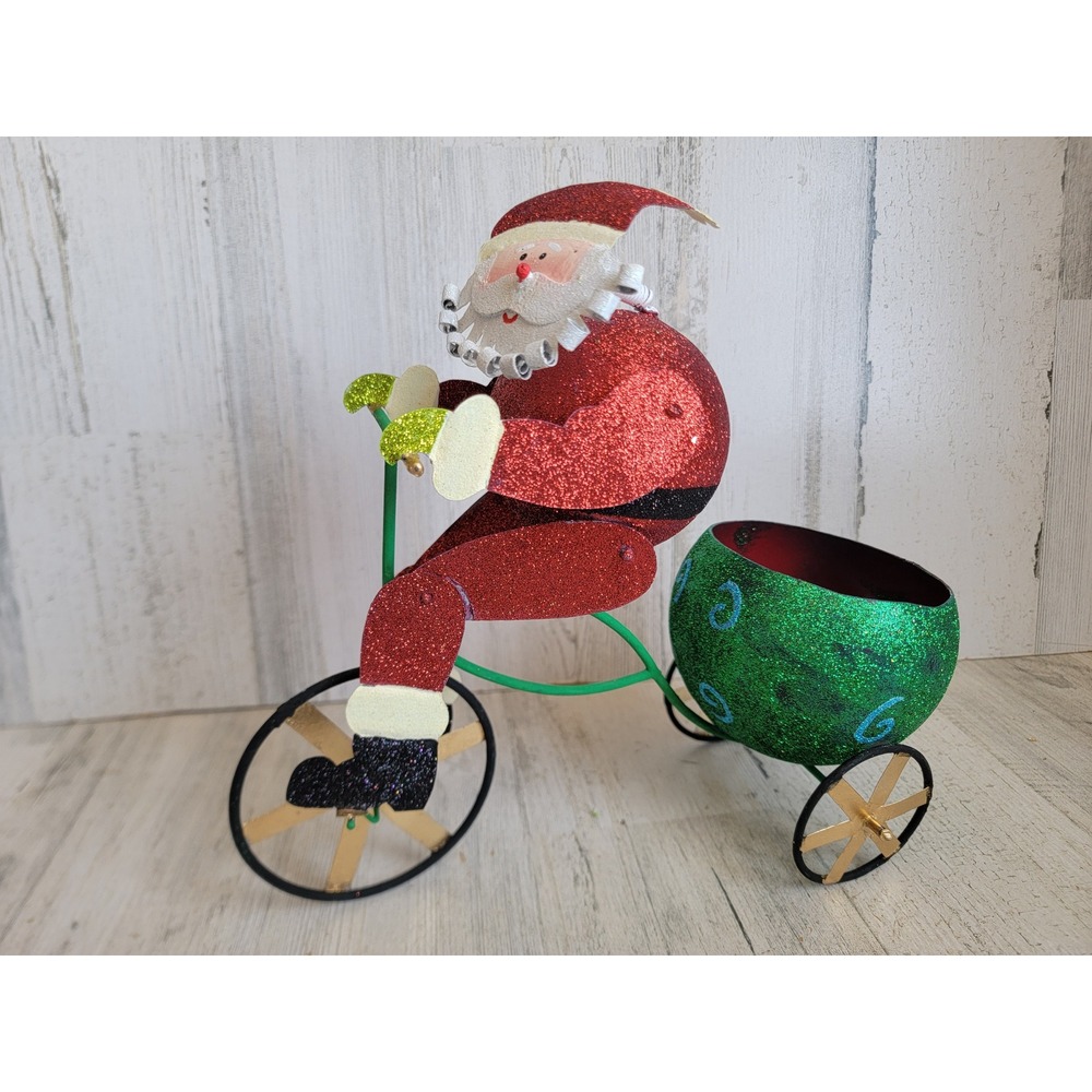 Santa Claus Pier 1? Bicycle candle holder glitter unique Xmas home decor